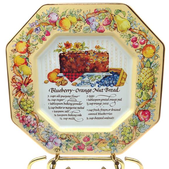 Vintage Avon Recipe Tin Tray Blueberry Orange Nut Bread 1982 Made in England - Picture 1 of 13